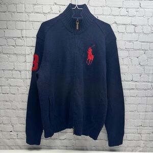 Polo by Ralph Lauren vintage Men's Dark Blue Zip-Up Sweater 100% lambs wool szXL